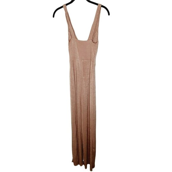 NEW ASOS DESIGN Plunge jumpsuit with split leg in slinky rose gold stretch 4 - Picture 5 of 12